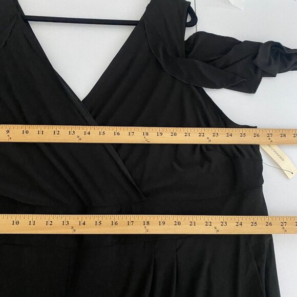 Kiyonna Black Cold Shoulder Jumpsuit Size 4X V Neck Wide Leg Stretch - Picture 10 of 12